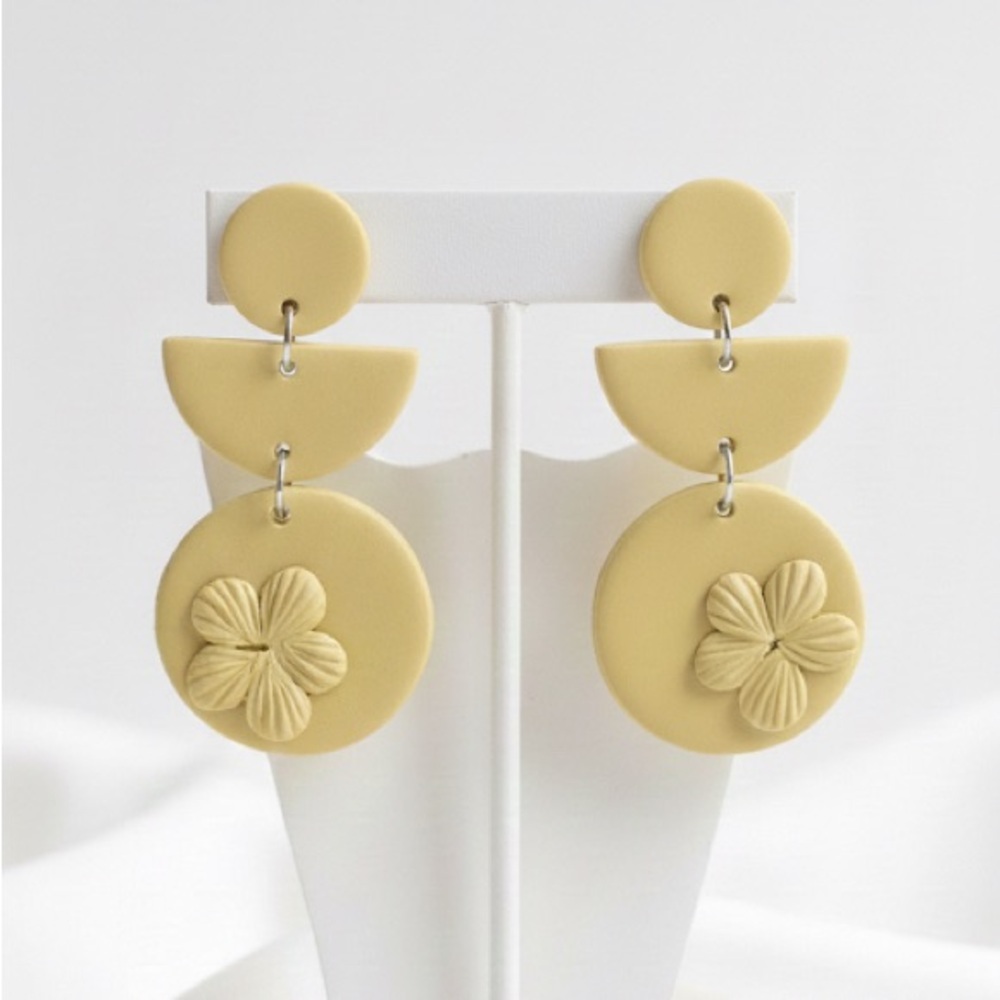 Flower Three-Tier Dangle Studs - Handmade Earrings